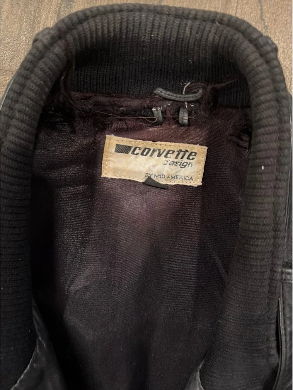 Corvette Vintage leather bomber jacket black fits M marked large mid America
